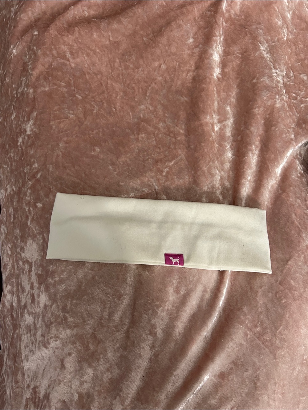 White Stretch Headband with Pink Logo